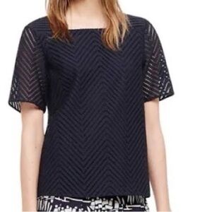 Tory Burch Women’s Navy Blue Cutout Zigzag Pattern Short Sleeve Lace Top Size XS